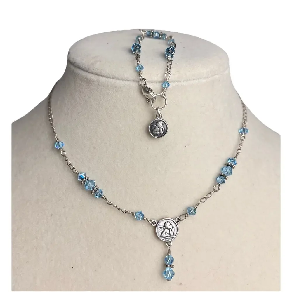 925 Sterling Silver Cherub Angel Pendant Child First Communion Rosary Necklace